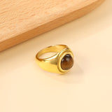 Cast Ring Bands & Round Brown Cat's Eye Ring