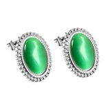 Lace Oval with White / Black / Red / Green Cat's Eye Earrings 15.2*19.2mm