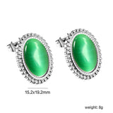 Lace Oval with White / Black / Red / Green Cat's Eye Earrings 15.2*19.2mm