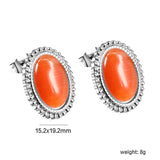 Lace Oval with White / Black / Red / Green Cat's Eye Earrings 15.2*19.2mm