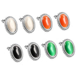 Lace Oval with White / Black / Red / Green Cat's Eye Earrings 15.2*19.2mm