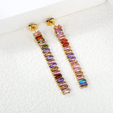 Earrings 5.83mm rectangle white/mixed color diamonds 5.5cm gold/steel color