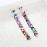 Earrings 5.83mm rectangle white/mixed color diamonds 5.5cm gold/steel color