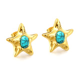 Starfish Pitted Faceted with Oval Blue Turquoise Earrings 21.7mm