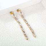 Earrings 5.83 rectangle + 3mm round white diamonds 5.5cm gold/steel color