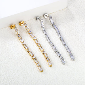 Earrings 5.83 rectangle + 3mm round white diamonds 5.5cm gold/steel color