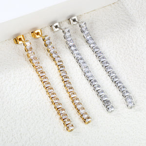 Earrings 3.78mm square white diamond 5.5cm gold/steel color