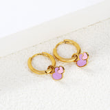 2*10mm circle + 8.4*10mm big heart with pink and purple drop earrings gold color