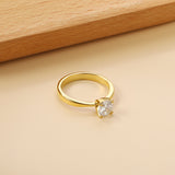 Smooth four prong band & round white diamond ring