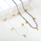 4*6.5mm moon accessories + 2mm white/mineral black beads necklace 40+5cm+6mm round plate Gold color