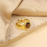 Cast Ring Bands & Round Brown Cat's Eye Ring