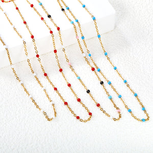 White/red/blue/mixed color dot drop glue necklace 0.4 cross chain 40+5cm+6mm round plate Gold color