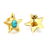 Starfish Pitted Faceted with Oval Blue Turquoise Earrings 21.7mm