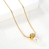 8mm chamfered square+12mm pearl pendant necklace cross chain 40+5cm+6mm round plaque gold color