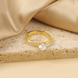 Smooth four prong band & round white diamond ring