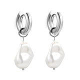 5*20.4mm Round with Shaped White Pearl Stud Earrings 14.9*21.8mm