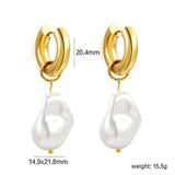 5*20.4mm Round with Shaped White Pearl Stud Earrings 14.9*21.8mm