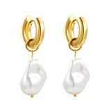 5*20.4mm Round with Shaped White Pearl Stud Earrings 14.9*21.8mm