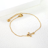 10*15mm Cross CNC Zirconium Bracelet 17+3cm+6mm Round Tail Plaque Gold Color