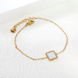 10.6mm Bead Edge Square Sticky White Shell Bracelet 17+3cm+6mm Round Tail Plaque Gold Color