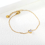 6*7mm Heart with White Zirconium Accessories Bracelet 17+3cm+6mm Round End Plaque Gold Color