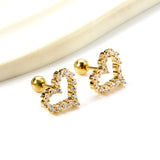 Steel ball screw-in heart shaped hoop earrings with white diamond 11.2*10mm