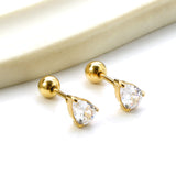 Steel ball screw-in drop earrings with white diamonds 4.8*6.8mm