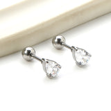 Steel ball screw-in drop earrings with white diamonds 4.8*6.8mm