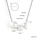 4 large and small white pearls 5+7+10+12mm necklace 45+5cm steel color