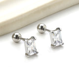 Steel ball screw-in rectangular earrings with white diamonds 5.2*7.2mm