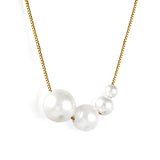 4 large and small white pearls 5+7+10+12mm necklace 45+5cm steel color