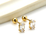 Steel ball screw-in oval earrings with white diamonds 4*6mm