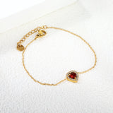 9.8*10.3mm peach heart with CNC white zirconium ring + garnet red genuine zirconium accessories bracelet 17+3cm+6mm round end plaque steel color/golden