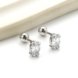 Steel ball screw-in oval earrings with white diamonds 4*6mm