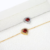 9.8*10.3mm peach heart with CNC white zirconium ring + garnet red genuine zirconium accessories bracelet 17+3cm+6mm round end plaque steel color/golden