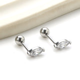 Steel Beads Screwback Horse Eye Earrings with White Diamonds 3.3*7.3mm