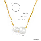 2 large and small white pearls 6.4+8mm necklace 44+5cm steel color