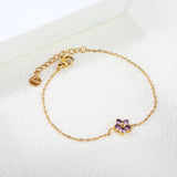 9.3*8.9mm Five Petal Flower with Round White/Purple/Pink Zirconium Bracelet 17+3cm+6mm Round End Tag Gold