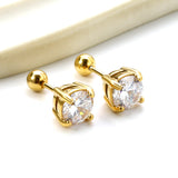 Steel Bead Screwback Round Earrings with White Diamonds 6.9mm