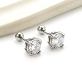 Steel Bead Screwback Round Earrings with White Diamonds 6.9mm