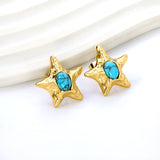 Starfish Pitted Faceted with Oval Blue Turquoise Earrings 21.7mm