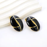 Oval White / Black Drip Earrings with Trim 19.2*27.9mm