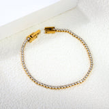 2mm/3mm Round White/Black Crystal Zirconia 17cm Clasp Bracelet Steel/Golden