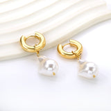 5*20.4mm Round with Shaped White Pearl Stud Earrings 14.9*21.8mm