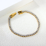 2mm/3mm Round White/Black Crystal Zirconia 17cm Clasp Bracelet Steel/Golden