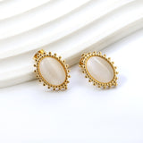 Loose Bead Edge Oval with White / Black / Red / Green Cat's Eye Stones Earrings 14.8*21mm