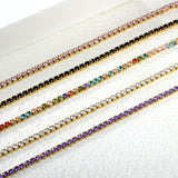 2mm/3mm round purple/pink/mixed/black crystal/white zirconium clasp bracelet 17cm steel/gold color