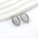 Loose Bead Edge Oval with White / Black / Red / Green Cat's Eye Stones Earrings 14.8*21mm