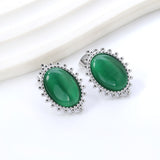 Loose Bead Edge Oval with White / Black / Red / Green Cat's Eye Stones Earrings 14.8*21mm