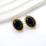 Loose Bead Edge Oval with White / Black / Red / Green Cat's Eye Stones Earrings 14.8*21mm